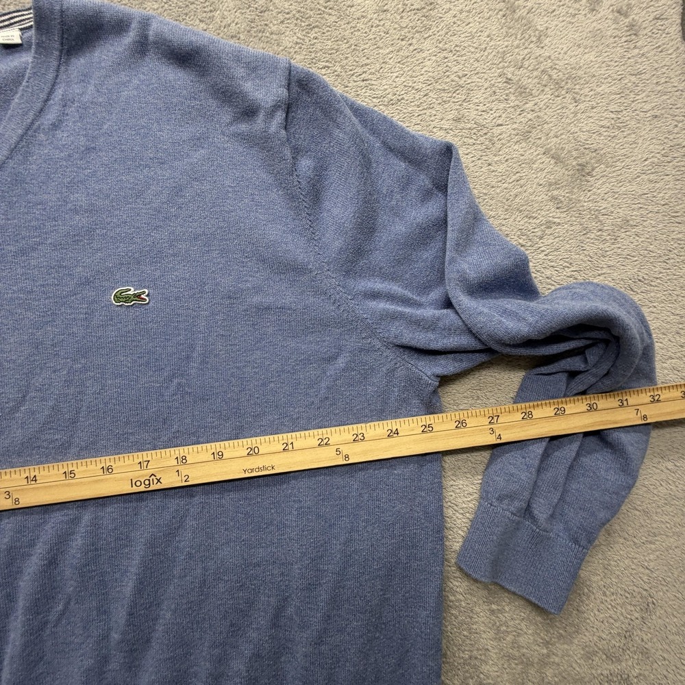 Lacoste Sweater Mens 2XL Blue V Neck Cotton Pullover Lightweight Logo Breathable - Picture 3 of 7